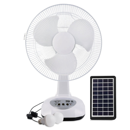 High Quality Home Use Cooling Battery Solar Electric Table Fan Rechargeable DC 12 Inch Wind Solar Fan with LED Lamp