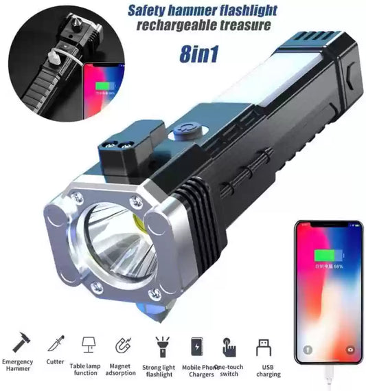 Multi-Function LED Flashlight with Phone Charger, Glass Breaker and Waterproof for Car